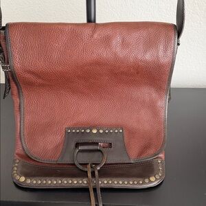 John Varvatos Brown Leather Men's Slim Messenger Bag